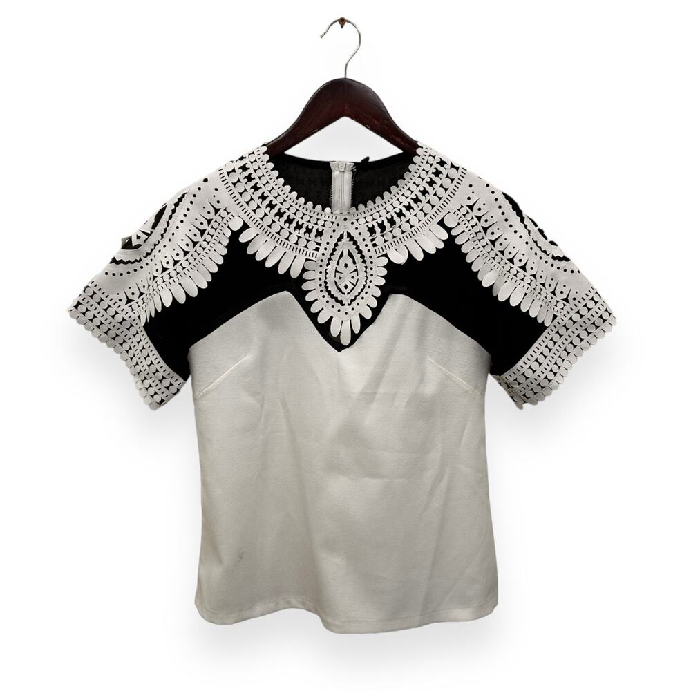 Vintage Cutout Black and White Blouse Size S